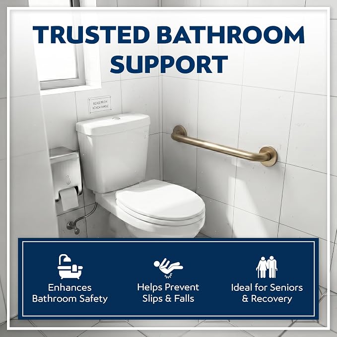 Shower Grab Bars 4 Pack – Complete Bathroom Safety Starter Bundle for Seniors – 16", 18", 24", 32" Lengths, 1.25" Diameter, 500 lb Rated – All-in-One Grab Bar Shower Safety Solution – Brushed Brass