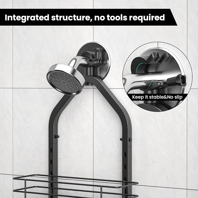 Shower Caddy Hanging (Black), Adjustable Anti-Swing-Over The Shower Head Caddy, 4 Tier Stainless Steel Bathroom Storage Organizer Bathroom Shelves Basket Rack Shower Caddies (4Tier)