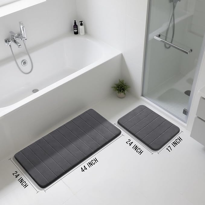 Yimobra Large Bath Mat Set 2 Piece- Super Soft Absorbent Quick Dry Memory Foam Bathroom Rugs, Machine Washable Non Slip Floor Carpet for Tub Shower & Double Vanity (17x24 & 44x24, Dark Gray)