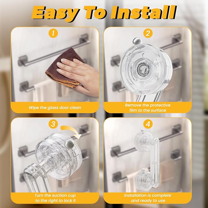 Huakaile 2 Pieces Transparent Suction Cup Handle for Sliding Glass Door, Hole-Free Waterproof Suction Grab Bars for Shower Heavy Duty Window Kitchen Drawer Bathroom (Transparent)