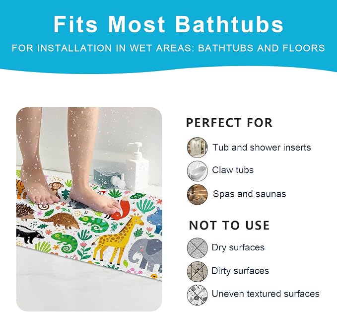 XIYUNTE Baby Bath Mat for Tub Non Slip Kids, BPA Free Extra Long Bathtub Mat 40x16 with Drain Holes and 200 Suction Cups, Non Toxic Machine Washable Toddler Bath Mat, Eco-Friendly Certified
