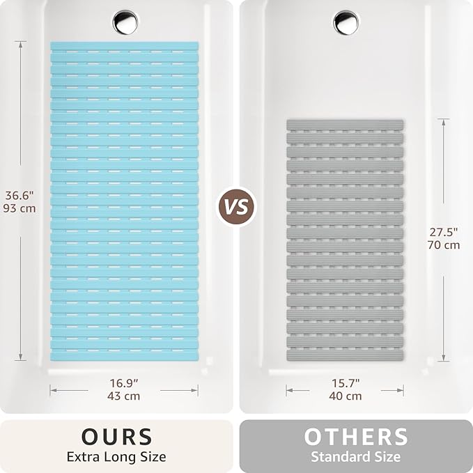 OTHWAY Shower Mat Non Slip, 36.6" x 16.9" Non Slip Soft Bath Mat for Tub, Shower Anti Slip Mat with Suction Cups, Easy to Cut Shower Floor Mat, Machine Washable Bathtub Mat, Light Blue