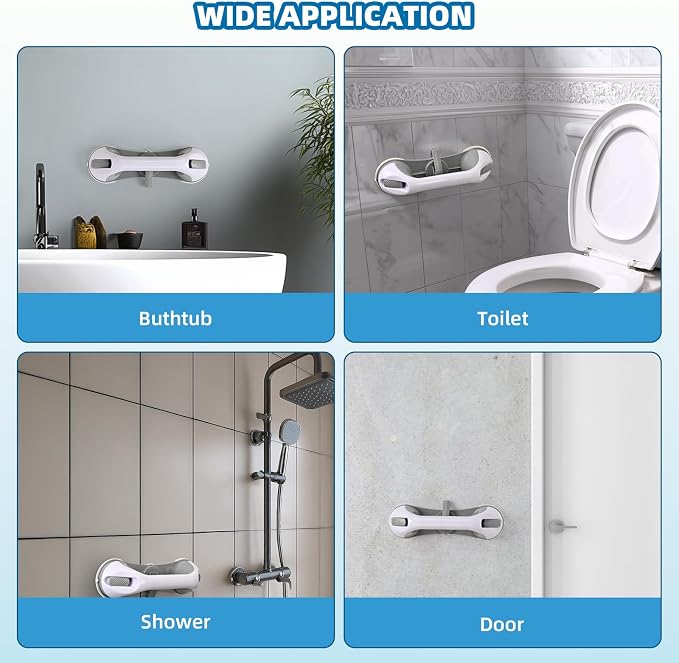 Grab Bars for Bathtubs and Showers, 2 Pack No-Drill Suction Shower Handles with 3 Suction Cups, Removable Bathroom Safety Balance Bars for Seniors, Smooth Tile & Glass, Gray