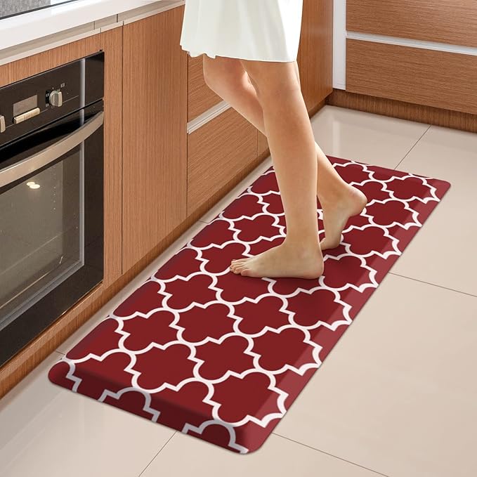 WISELIFE Anti Fatigue Floor Mat - 4/5 Inch Kitchen Mat Non Slip Waterproof Heavy Duty Ergonomic Comfort Mat Durable for Home, Office, Sink, Laundry,(17.3" x 39", Red)