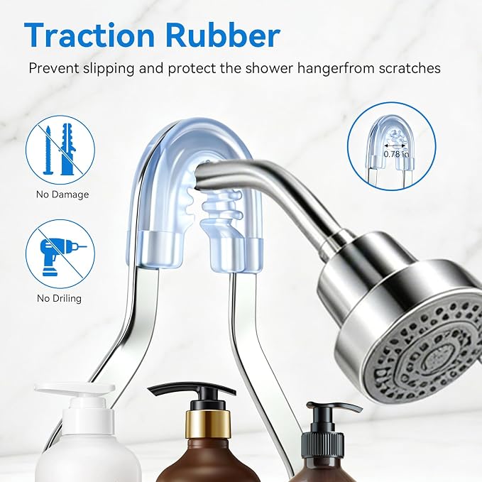 Shower Caddy Hanging, Over Head Shower Caddy Shower Storage Rack Basket with Hooks for Razor and Sponge Rustproof, No Drilling, Accessories for Bathroom and Kitchen, Chrome