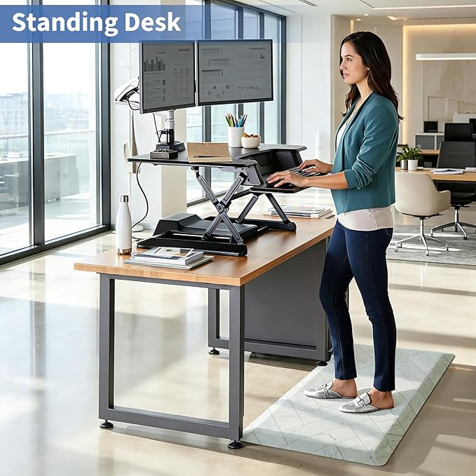 UKISS 9/10 Marble-Pattern Extra Thick Cushioned Kitchen Mat, Non-Slip Waterproof Comfort Memory Foam Standing Desk Mat, Ergonomic Anti Fatigue Floor Mat for Kitchen, Office (Teal, 20" X 32")