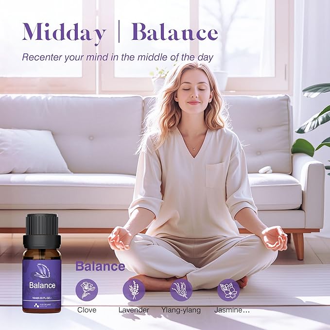 ASAKUKI Essential Oils for Diffuser –6 Mood Essential Oil Blends (Breathe, Uplift, Sensual, Balance, Unwind, Rest) for Morning to Night Rituals, Home & Daily Use- Gifts for Mom