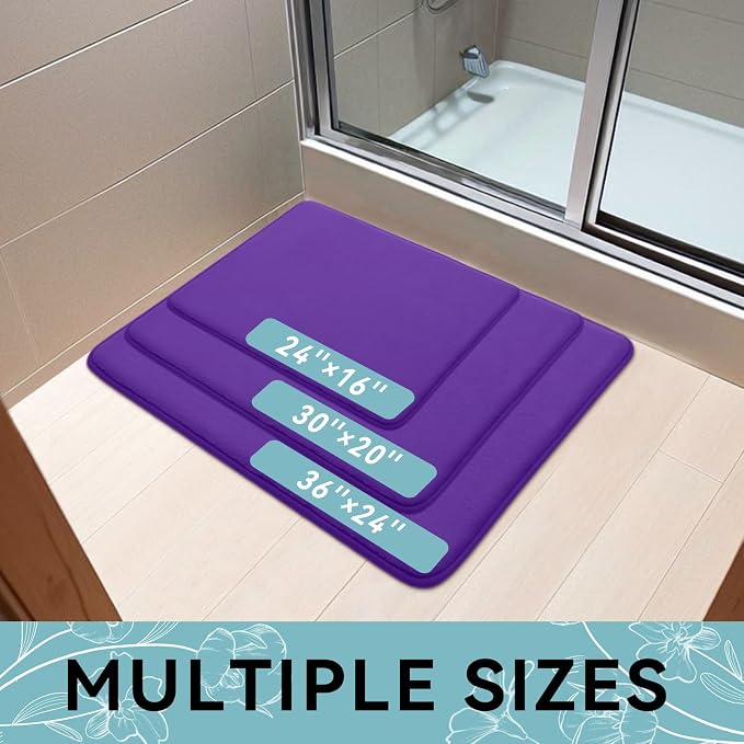 Smiry Memory Foam Bath Mat 30x20, Extra Soft and Absorbent Bathroom Mats, Non Slip Washable Carpet for Floor, Shower and Tub, Deep Purple
