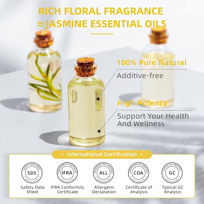 HIQILI Jasmine Essential Oil, Pure & Natural Jasmine Oil for Diffuser, Perfume, Shampoo, Aromatherapy-32 Fl Oz/1000 ML
