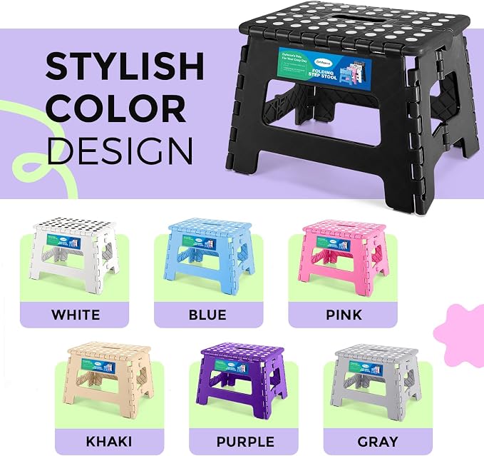 Dyforce 9 Inch Folding Step Stool for Kids and Adults, Collapsible Light-Weight Foot Stools Foldable for Toddler, Kitchen, Bathroom, 300 lb Capacity (Black)