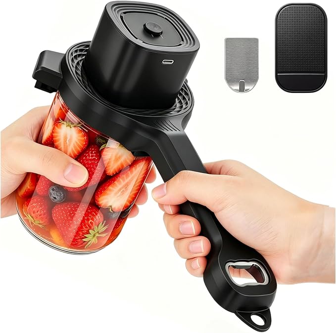 Electric Jar Opener for Seniors with Arthritis, TFCC & Weak Hands, Patented Power-Grip Auto-Tighten Manual Lid Opener, Rechargeable 2-in-1 Jar & Bottle Opener with Storage Hook & Non-Slip Pad