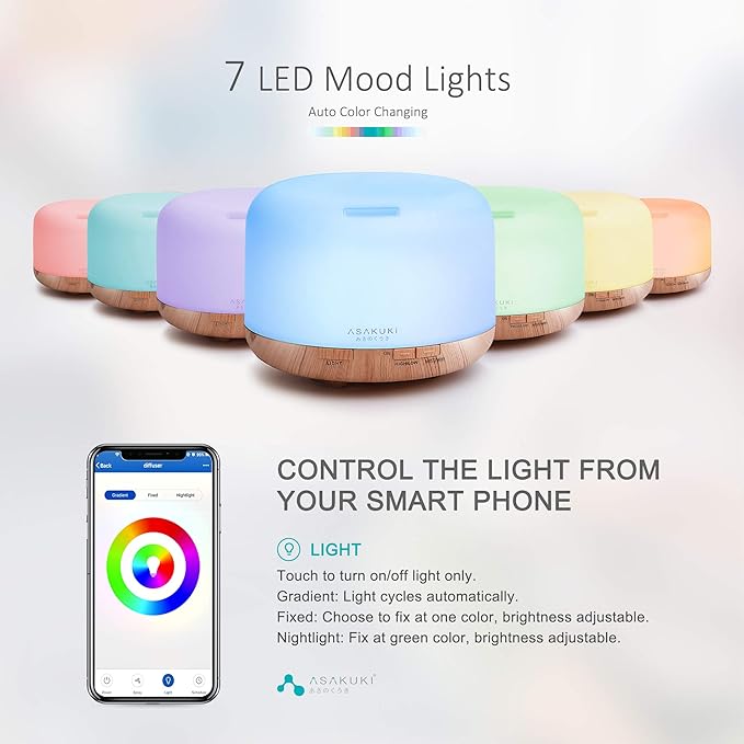 ASAKUKI Smart Wi-Fi Essential Oil Diffuser, App and Voice Control Compatible with Alexa, 500ml Aromatherapy Humidifier for Relaxing Atmosphere in Home Office Bedroom (Light Brown)