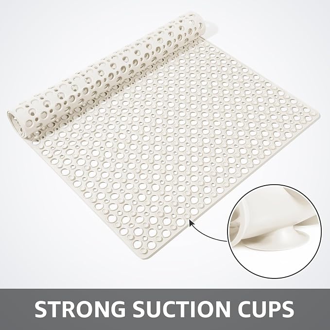 Yolife Extra Large Shower Mat 47x32 inch, Non Slip Shower Mat for Inside Shower with Drain Holes and Suction Cups for Bathroom, No Odor TPE Shower Floor Mat,White