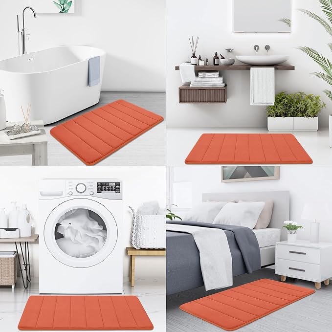Buganda Memory Foam Bath Mat, 24" x 16", Ultra Soft and Non-Slip Bathroom Rugs, Water Absorbent and Machine Washable Bath Rug for Bathroom, Shower, and Tub, Coral