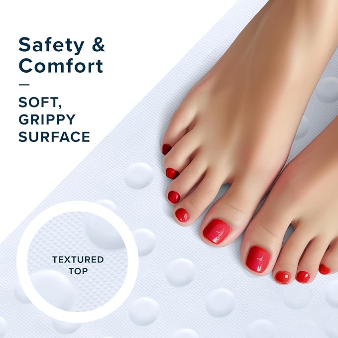 SlipX Solutions White Rubber Bath Safety Mat Provides Essential Coverage & Reliable Slip-Resistance in Tubs & Showers (14 x 22 Inch, 100 Suction Cups, Machine Washable)