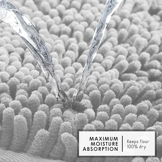 Hearth & Harbor Bathroom Rugs, Chenille Bath Mat - Machine Washable Bath Mats for Bathroom Non-Slip Backing Rubber, Quick Dry Mat - Silver Bath Rug, 17x24-26x44-20x24