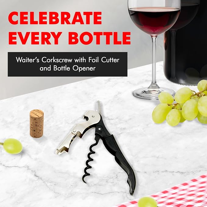 Chef Craft Select Waiters Corkscrew with Foil Cutter and Bottle Opener, 5 inches in Length, Stainless Steel/Black
