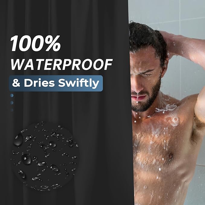 AmazerBath Stall Shower Curtain 36x72, Black Shower Curtain Plastic, Small Shower Curtain Liner Black Heavy Duty Thick PEVA, Walk in Shower Liner with 2 Weighted Stones and 6 Grommet Holes