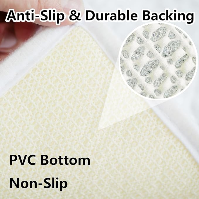 White Bathroom Rugs Chenille 3-Piece Extra Soft and Absorbent Shag White Bath Mat, Machine Wash Mat, Strong PVC Non-Slip Underside, Plush Carpet Mats