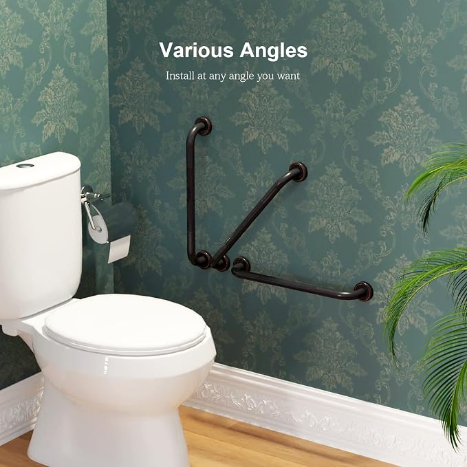 2 Pack 20 Inch Anti Slip Shower Grab Bar Oil Rubbed Black Bronze, ZUEXT Antique Brass Bathroom Grab Bar, Knurled Bath Balance Bar, Safety Handrail Support, Handicap Elderly Senior Assist Bath Handle