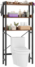 Besiost Over The Toilet Storage Rack - 3 Tier Bathroom Organizer with Shelves, Freestanding Space Saver Storage Rack Above Toilet Stand with 4 Hooks for Restroom, Laundry, Rustic Brown