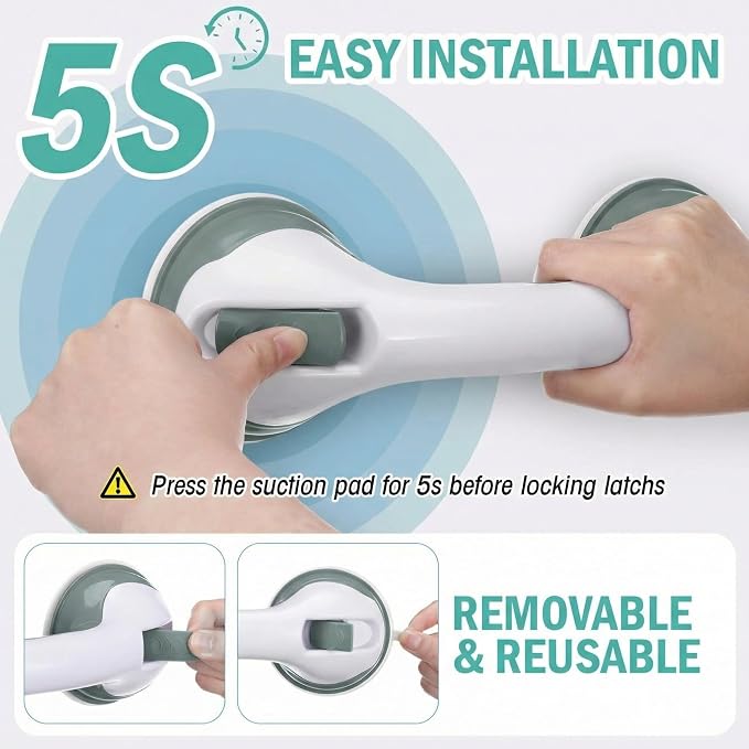 AceOrbit 6 Pack 12 Inch Shower Grab Bars for Bathtubs and Showers Suction Cup Shower Handles for Seniors Elderly Handicap Safety Handrails Removable No Drilling Heavy Duty Bathroom Grips (Green)
