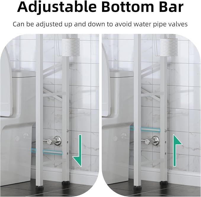 Kalrin Over The Toilet Storage with X Shape Side Guardrail, 3-Tier Over Toilet Storage Rack with Drain Basket, Freestanding Bathroom Organizer for Balcony Laundry, Pure White