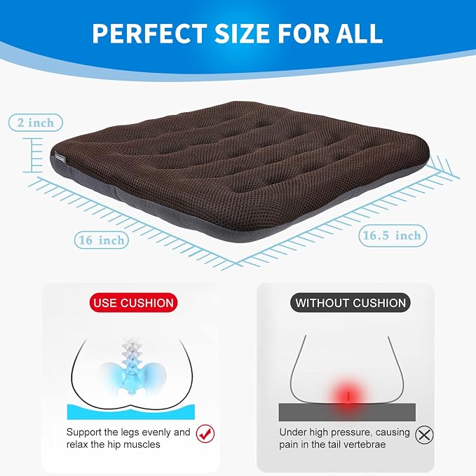 SINOSSO Excellent Support Effect Office Chair Cushion 1 Pack, Luxury Air Mesh Breathable Non-Slip Desk Computer Seat Cushion, Kitchen Dining Room Square Chair Pad (1 Count, Brown)