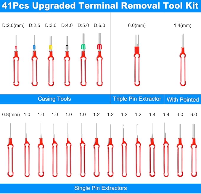 Terminal Removal Tool Kit 41 Pcs Depinning Tool Electrical Connector Pin Removal Tool Kit Pin Extractor Tool Set Wire Terminal Release Tool for Automotive Car Household Devices - Red
