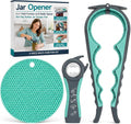 KORCCI Jar Opener 3 Pack Set for Weak Hands, 5-in-1 Lid and Bottle Opener with 4-in-1 Can Opener & Non-Slip Rubber Gripper Pad, Easy Grip Kitchen Tool for Stubborn Jars and Bottles