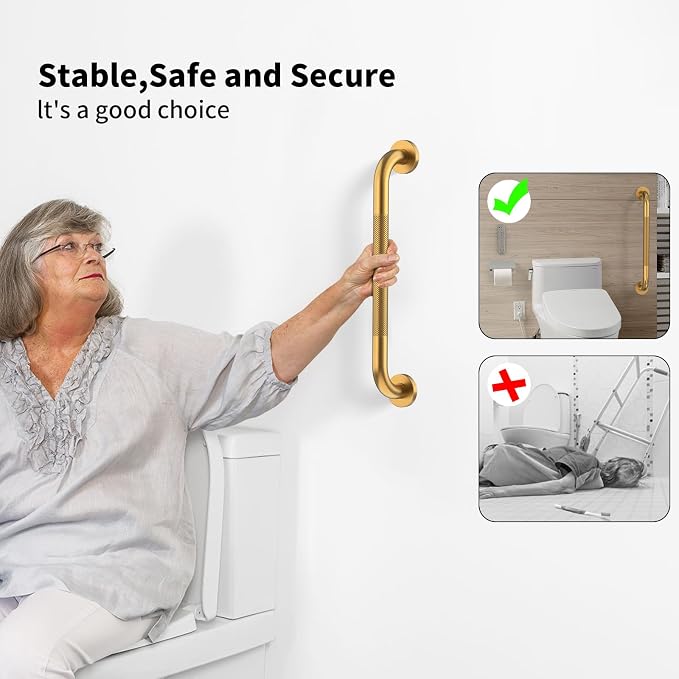 3 Pack Anti Slip Commercial Grab Bar Bundle for Shower, Munzong 16" 24" 32" Gold Bathroom Grab Bar, 1.25" Diameter Handicap Balance Bar,Safety Hand Rail Fort Elderly Injury Senior Assist Bath Handle