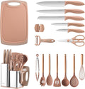 RAXCO Utensil Sets,18-Piece Silicone Cooking Utensils and Knife Set,Mousse | Dishwasher-Safe Kitchen Utensils,Large Capacity Countertop Organizer for Knives,Utensils,Cutting Board