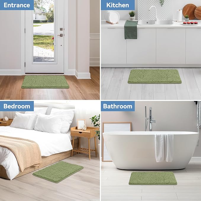 Bcoimo 30x20 Chenille Bath Mat – Non-Slip with Backing Bath Rug Ultra-Absorbent and Machine Washable Bathroom Mat Quick-Dry Design. Ideal for Bathroom Shower and Tub Areas