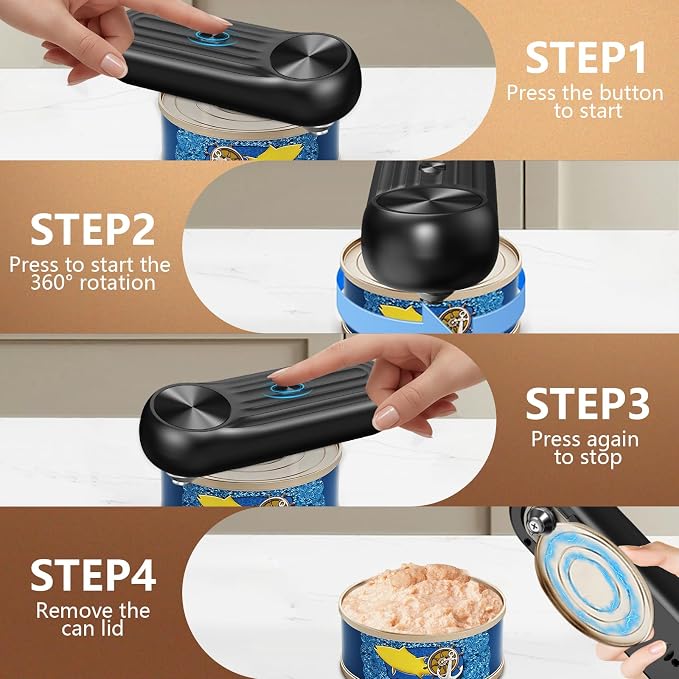 Electric Can Opener, One Touch Automatic Can Opener for Seniors, Rechargeable Cordless Can Openers, Auto‑Stop Smooth Edge Lid Cutter, Fits All Can Sizes, Food Safe Kitchen Gadget for Arthritis