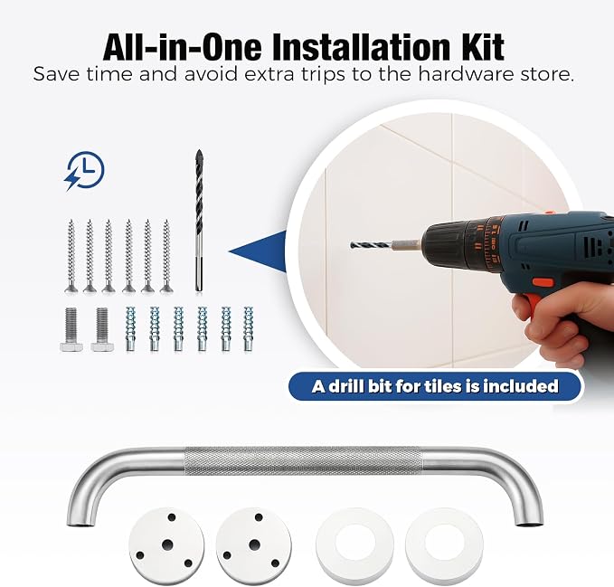 Grab Bars for Shower 2 Pack 18-Inch, Stainless Steel Anti-Slip Safety Shower Handle for Elderly Bathroom Wall Support Handicap Handicap Grab Bars for Seniors, Brushed Nickel