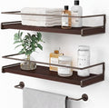 Forbena Dark Brown Kitchen Shelves Wall Mounted Set of 2, Walnut Brown Floating Kitchen Wall Shelves with Rail, Hanging Shelves for Kitchen Wall Coffee Bar (Wooden Pine Wood)