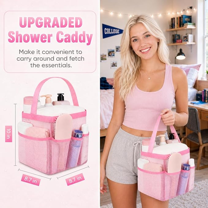 Attmu Mesh Shower Caddy Portable for College Dorm Room Camping Essentials, Shower Caddy Dorm with 9-Pockets, Large Capacity Hanging Basket Bathroom Bag for Toiletry, Swimming, Gym, Camp, Beach