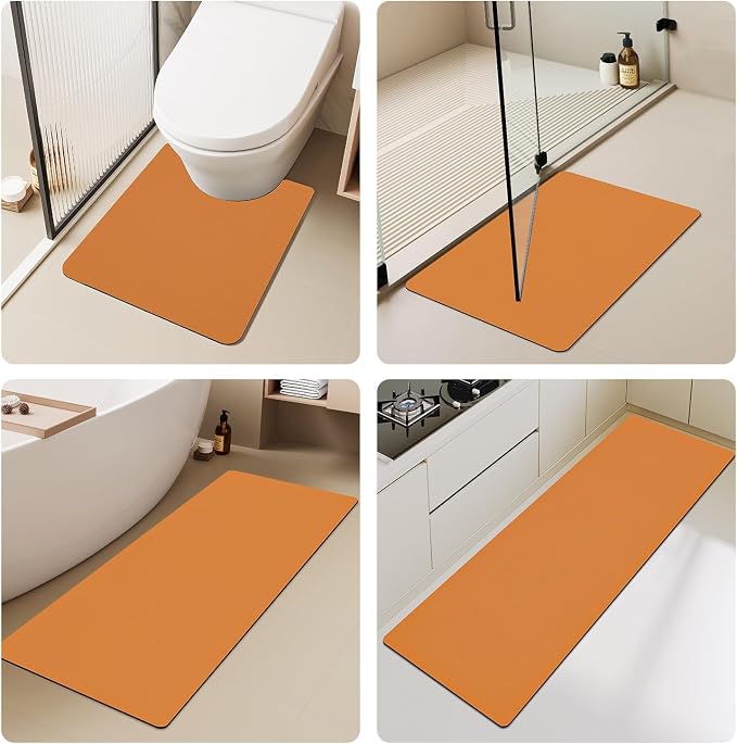 TYUU Bathroom Mat Quick Dry, Bathroom Rugs Non Slip Washable Thin Absorbent Bath Mat Fits Under Door Bathroom Floor Mat Perfect for Bath, Shower, or Sink 36"x48" Orange