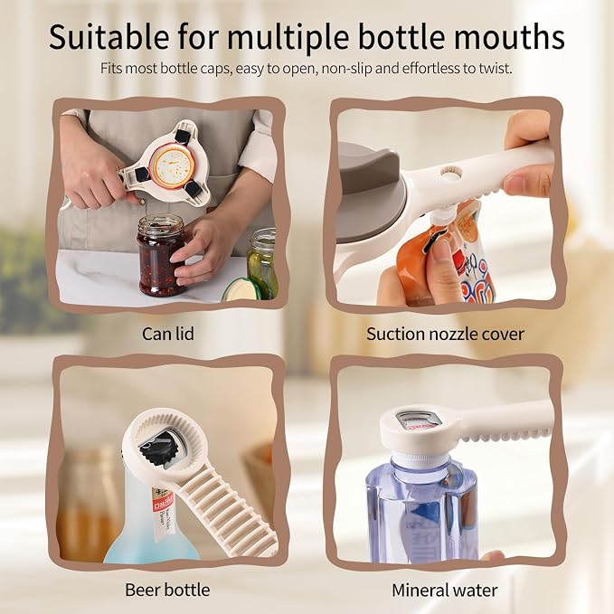 4-in-1 Jar Opener for Seniors & Arthritis Sufferers – Adjustable Stainless Steel Lid Remover & Can Opener for Weak Hands, Fits All Jars and Bottles, Kitchen Must-Have.