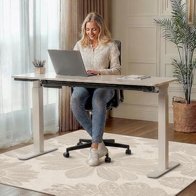 48"x72" Office Chair Mat for Hardwood Tile Floor, Under Desk Carpet Protector for Rolling Computer Chair Mat, Machine Washable Area Rug, Anti-Slip 1/5" Thick Low Pile Thin Vinyl Floor Mat, Dusty Beige