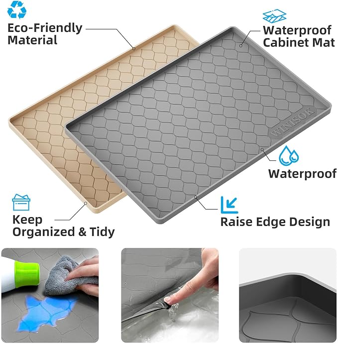 Winisok Silicone Under Sink Mat 28" x 19", kitchen Essentials and Gadgets, Shelf liner and Cabinet Protector, Home Organizers and Storage, Waterproof Bathroom Tray