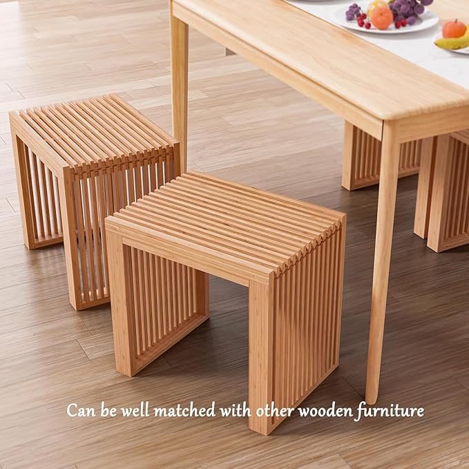 APRTAT Small Bamboo Dining Bench, 17inch Farmhouse Decor Indoor Kitchen Table Bench, Entryway Shoe Rack Bench, Outdoor Bench, Solid Bamboo Benches for Living Room, Hallway, Bedroom, Bathroom
