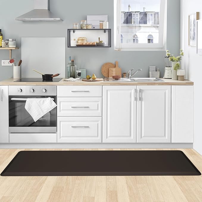 KitchenClouds Kitchen Mat Cushioned Anti Fatigue Kitchen Rug 17.3"x60" Water Resistant Non Slip Kitchen Rugs and Mats Standing Desk Mat Comfort Floor Mats for Kitchen House Sink Office (Chocolate)