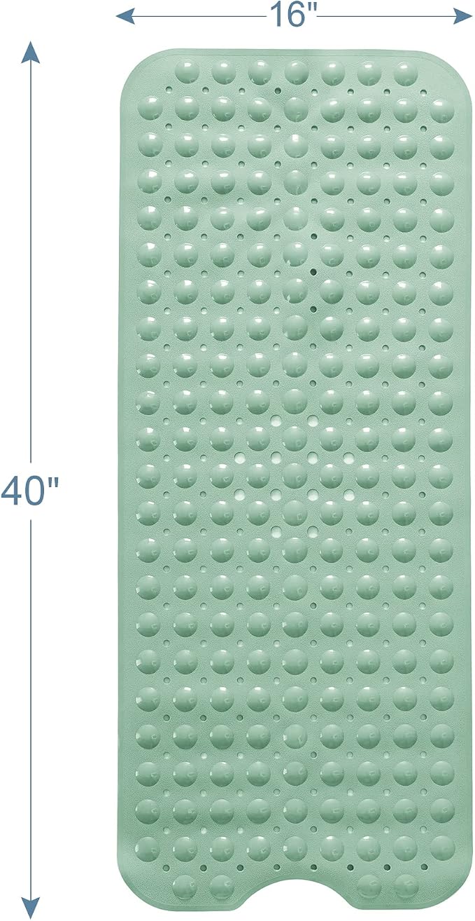 AmazerBath Shower Mat Non Slip 40 x 16 Inches, Shower Stall Mats with Suction Cups and Drain Holes, Non Slip Bath Mat for Tub for Elderly & Kids, Mint Green