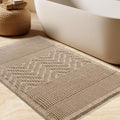 Waffle Bath Mat, Boho Woven Modern Bath Rug Absorbent Non Slip, Ultra Soft Bathroom Mats, Machine Washable Knit Bath Rugs Vertical Stripes with Ripples for Bathroom, Bedroom, Shower, 32"x20", Beige