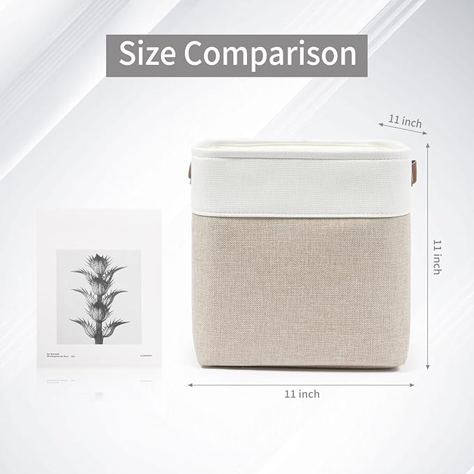 Bagnizer Collapsible Fabric Storage Cubes 11x11 Cube Storage Bins, 4 Pack Closet Baskets Box with Handles for Organizing, Shelf, Toys, Clothes, Home, Office, Nursery (Beige&White)