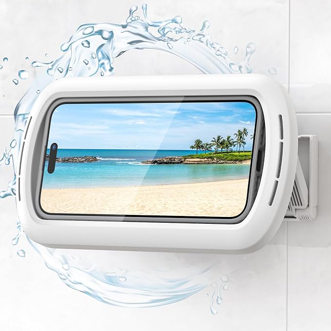 Lamicall Shower Phone Holder with Speaker Holes, IPX6 Waterproof Clear Sound & 480° Rotation Shower Case Accessories, Waterproof Bathroom Wall Mount for iPhone 17 Pro Max, S26 Ultra, 4-7" Phone