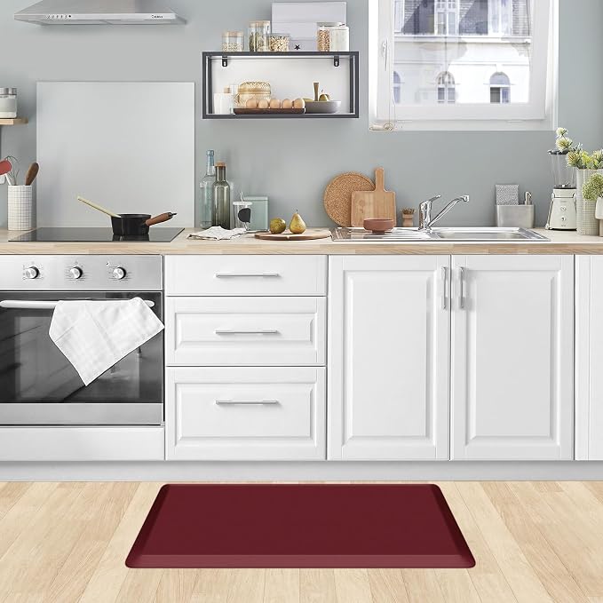 KitchenClouds Kitchen Mat Cushioned Anti Fatigue Rug 17.3"x28" Water Resistant Non Slip Kitchen Standing Desk Mat Comfort Floor Mats for Kitchen House Sink Office (Red)