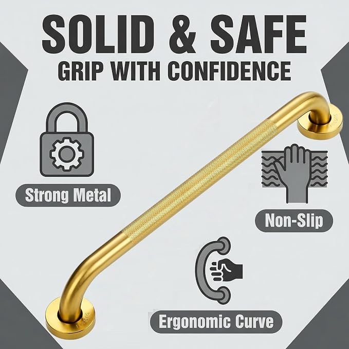 24 Inch Gold Stainless Steel Handrail, 1.25 Inch Diameter,Safety Grab Bars for Wall,Door, Handicap Grab Bars for Bathroom, Shower, Toilet, RV, Stair Railing Indoor & Outdoor