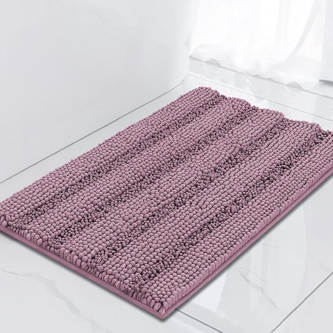 Turquoize Luxury Chenille Bath Rug for Bathroom Rugs Extra Absorbent Bath Mat Non Slip Microfiber Shower Rug for Bathroom Microfiber Shaggy Carpet Rug Size, 17"x 24", Mauve/Rose